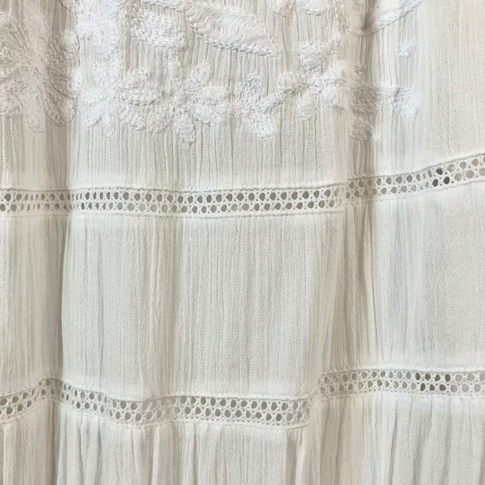 J JILL Maxi Dress 4X White Embroidered Gauze Cotton Blend Tiered Boho Sleeveless - Picture 8 of 10